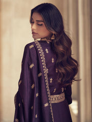 Purple Silk Partywear Anarkali Suit - Inddus.com