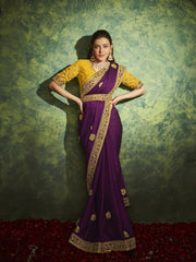 Purple Silk Traditional Saree - Inddus.com