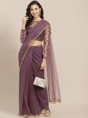Purple Solid Net Saree - inddus-us