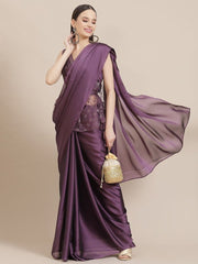 Purple Solid Saree with Jacket - Inddus.com