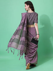 Purple Striped Saree - Inddus.com