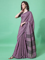 Purple Striped Saree - Inddus.com
