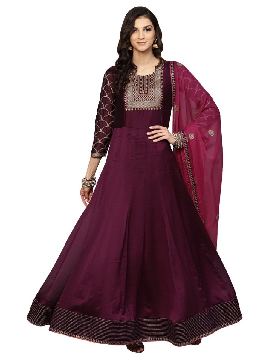 Purple Thread Embroidered Anarkali Suit - inddus-us