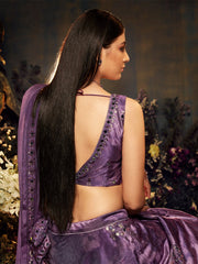 Purple Velvet Embroidered Lehenga Choli - Inddus.com