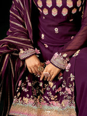 Purple Viscose Georgette Partywear Palazzo-Suit - Inddus.com