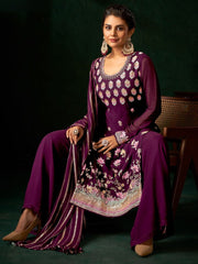 Purple Viscose Georgette Partywear Palazzo-Suit - Inddus.com