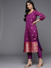 Purple Woven Design Unstitched Dress Material - Inddus.com