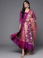 Purple Woven Design Unstitched Dress Material - Inddus.com