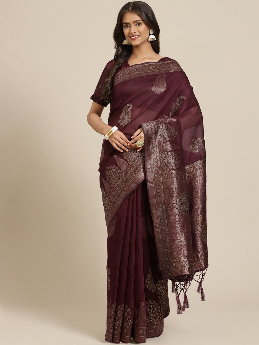 Purple Zari Woven Embellished Banarasi Saree - Inddus.com