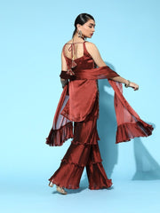 radiant maroon silk blend embroidered kurta set