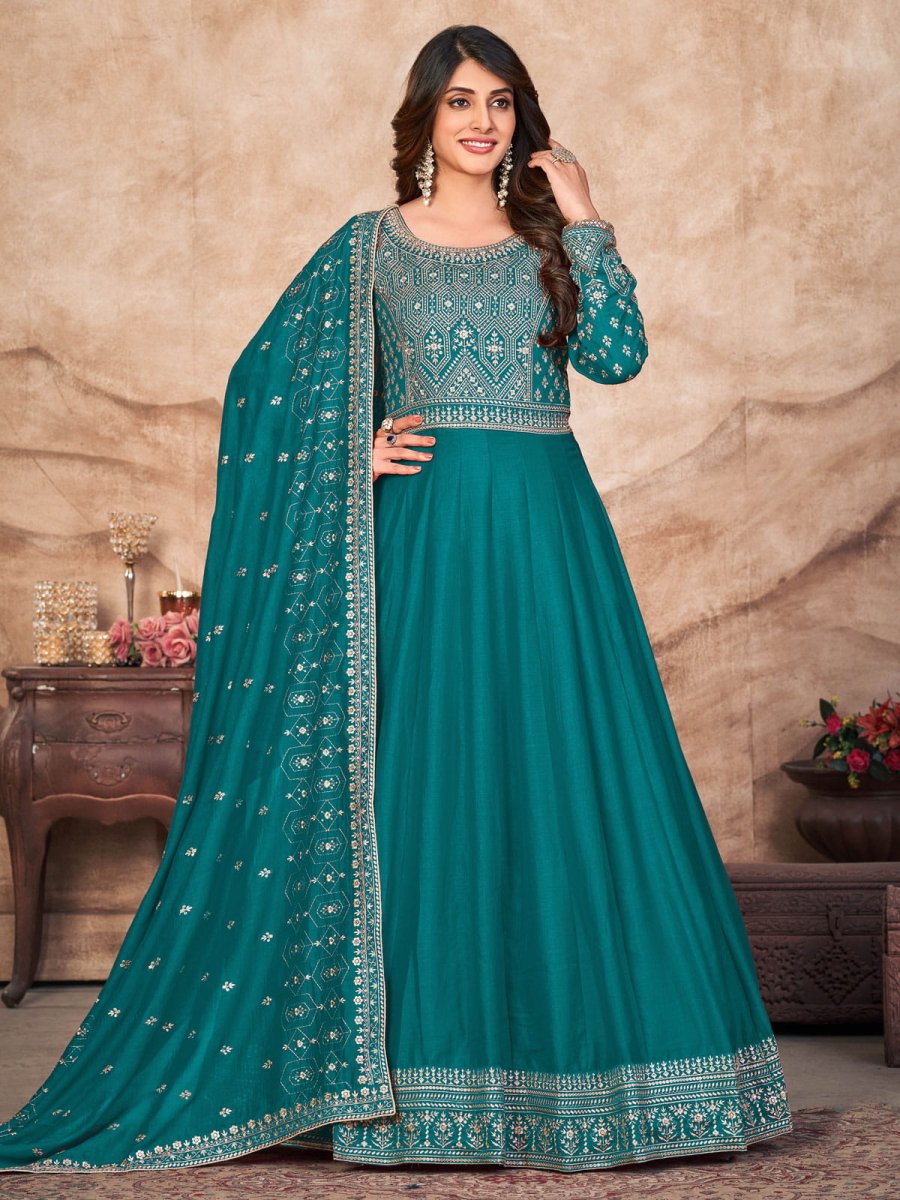 Radiant Turquoise Anarkali-Suit - Inddus.com