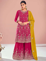 Rani Embroidered Partywear Sharara Style Suit - Inddus.com