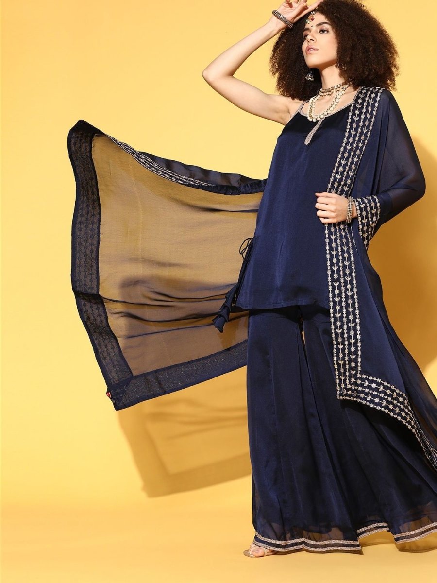 ravishing blue silk blend solid kurta set