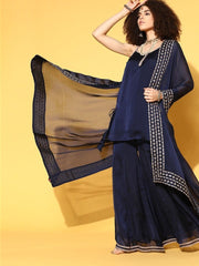 ravishing blue silk blend solid kurta set