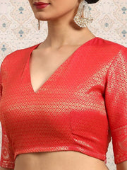 Red and pink Ethnic Motifs Zari Saree - Inddus.com