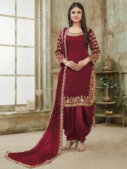 Red Art Silk Partywear Patiala Suit - Inddus.com