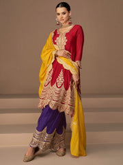 Red Chinon Silk Partywear Anarkali Suit - Inddus.com