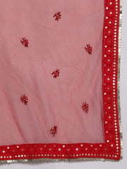 Red Embroidered Sequinned Semi-Stitched Lehenga & Unstitched Blouse With Dupatta Net - Inddus.com