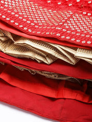 Red Embroidered Sequinned Semi-Stitched Lehenga & Unstitched Blouse With Dupatta Net - Inddus.com