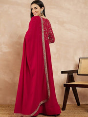 Red Floral Yoke Design Gotta Patti Georgette Anarkali Kurta With Dupatta - Inddus.com