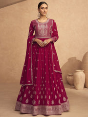 Red Georgette Partywear Anrakali Style Gown - Inddus.com