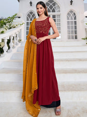 Red Georgette Partywear Palazzo-Suit - Inddus.com