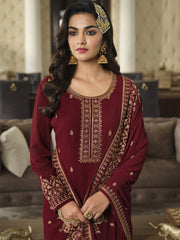 Red Georgette Partywear Sharara-Style-Suit - Inddus.com