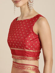 Red & Gold-Coloured Silk Blend Woven Design Banarasi Saree - Inddus.com