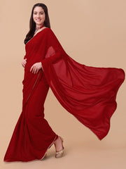 Red & Gold-Toned Sequinned Saree - Inddus.com