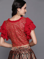Red & Golden Embroidered Crop Top - inddus-us