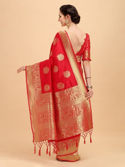 Red & Golden Ethnic Motifs Zari Jashn Saree - Inddus.com