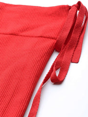 Red Knitted Saree Shapewear with Drawstring - inddus-us