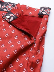 Red Patola Print Semi stitched Lehenga with Blouse and Dupatta - inddus-us