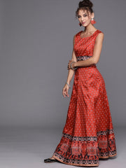 Red Patola Print Semi stitched Lehenga with Blouse and Dupatta - inddus-us