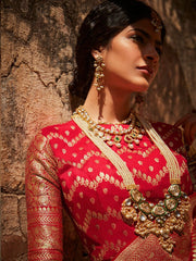 Red Silk festive wear Saree - Inddus.com