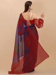Red & Violet Tie and Dye Organza Saree - Inddus.com