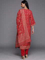 Red Woven Design Pashmina Winter Wear Unstitched Dress Material - Inddus.com