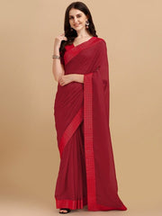 Red Woven Design Silk Bend Saree - Inddus.com