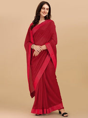 Red Woven Design Silk Bend Saree - Inddus.com
