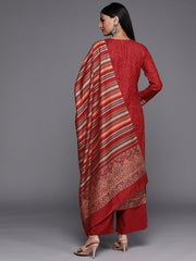 Red Woven Pashmina Winter Wear Unstitched Dress Material - Inddus.com