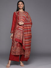 Red Woven Pashmina Winter Wear Unstitched Dress Material - Inddus.com
