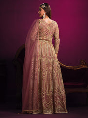 Redefined Pink Net Embroidered Partywear Gown - Inddus.com