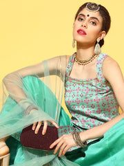 redefined sea green silk blend woven design kurta set