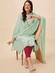 Regular Chanderi Cotton Kurta with Trousers & Dupatta - Inddus.com