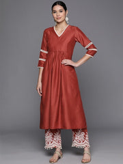 Regular Thread Work Kurta With Trousers With Lace Detail - Inddus.com