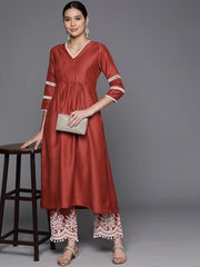 Regular Thread Work Kurta With Trousers With Lace Detail - Inddus.com