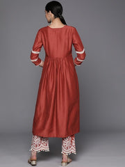 Regular Thread Work Kurta With Trousers With Lace Detail - Inddus.com