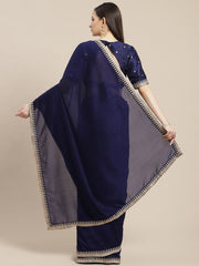 Royal Blue Embroidered Saree - inddus-us