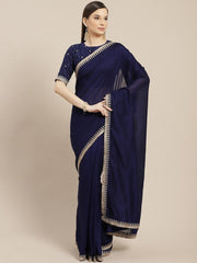 Royal Blue Embroidered Saree - inddus-us