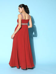 Rust Embroidered Yoke Design Ethnic Gown - Inddus.com